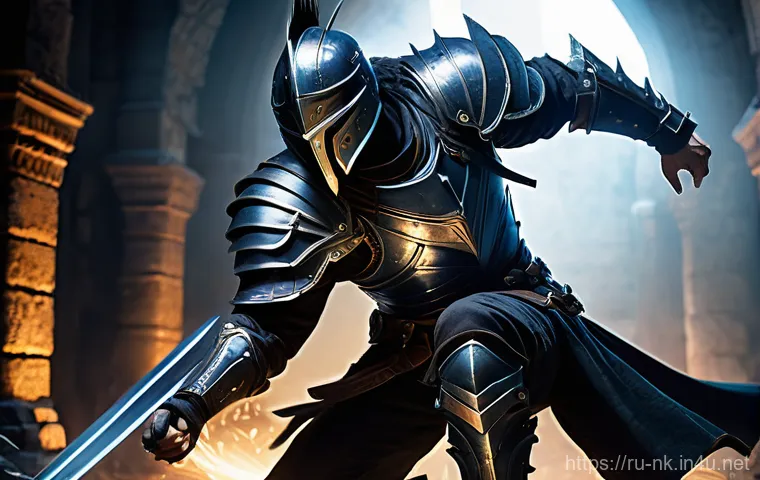 나이트크로우 공격 속도 증가법 - **Swift Blade Master in Ancient Ruins**: A male Swordsman from Night Crows, wearing intricate, dark ...