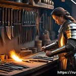 나이트크로우 NPC 호감도 시스템 - A male knight, clad in polished, practical plate armor, stands respectfully before an experienced fe...