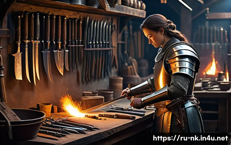 나이트크로우 NPC 호감도 시스템 - A male knight, clad in polished, practical plate armor, stands respectfully before an experienced fe...